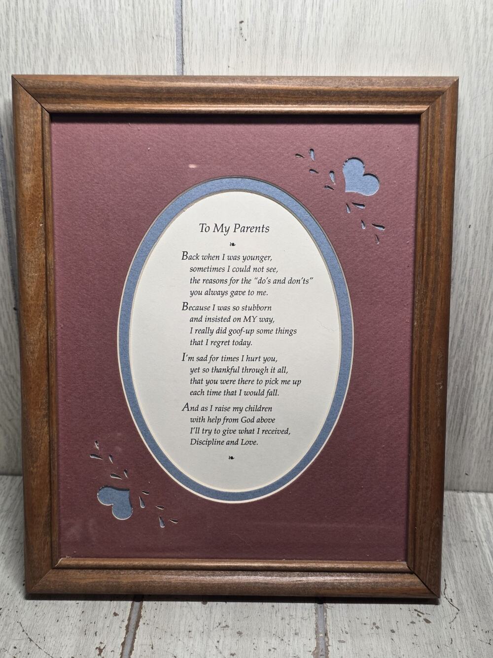 Vintage To My Parents Framed Poem Pink Heart Mat Sentimental Cottagecore
